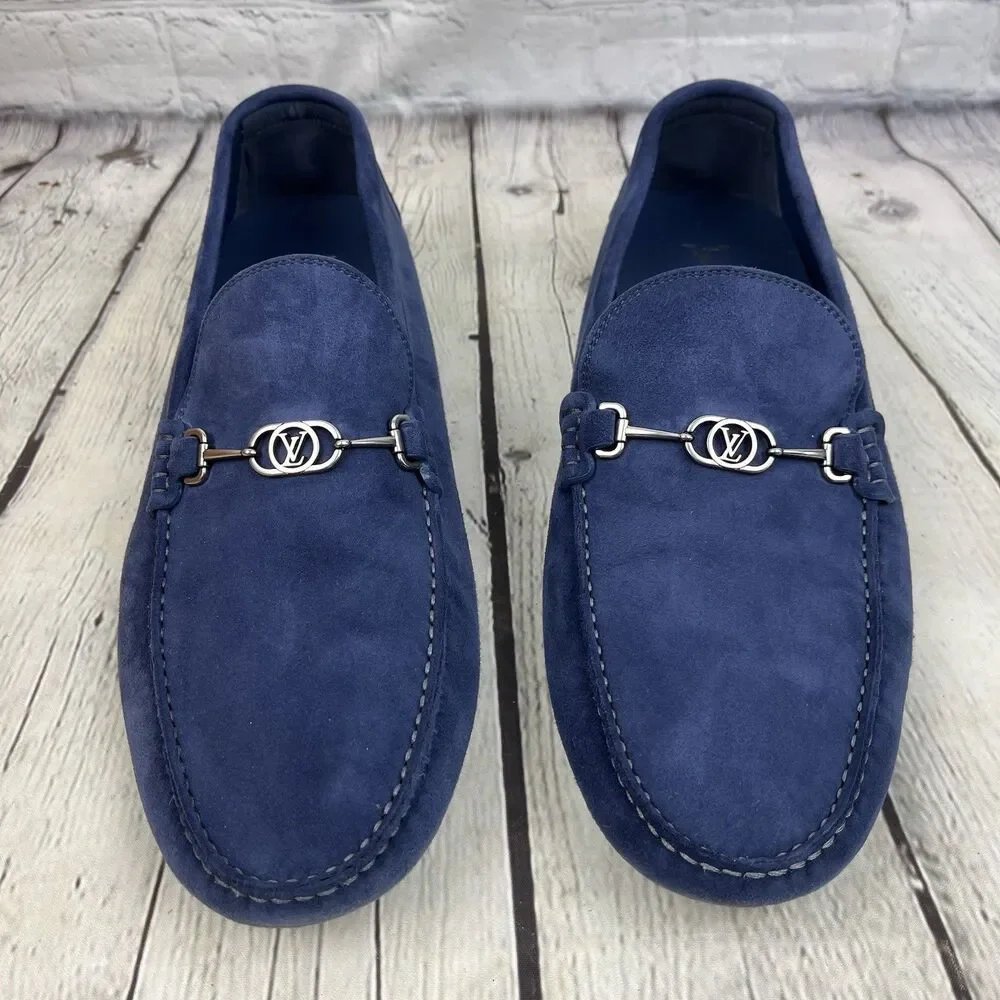 Louis Vuitton LV Driver Moccasins Men’s 10 M Blue Suede Leather NEW with Box Bag